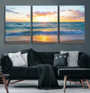 Golden Sunset Over Ocean Waves - Serene Coastal Triptych