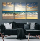 Golden Sunset Beach Triptych Canvas Wall Art for Living Room