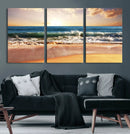 Sunset Beach Wall Art - 3-Panel Framed Canvas Print, Ready