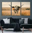 Texas Cow Longhorn Wall Art Canvas Print for Farm House Wall