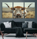 Texas Cow Longhorn Wall Art Canvas Print for Farm House Wall