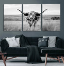 Texas Cow Longhorn Wall Art Canvas Print for Farm House Wall