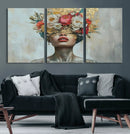 Golden Petal Wall Art Canvas Print - Silhouette Woman Wall