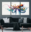 Watercolor Vibrant Octopus Wall Art Canvas Print | Abstract