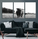 Black and White Highland Cow Wall Art Canvas Print | Rustic