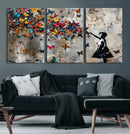 Banksy Wall Art - Banksy Girl and Butterfly Explosion Wall
