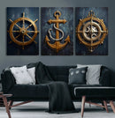 Boat Anchor Compass With Rope Wall Art Canvas Print | Beach