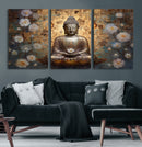 Golden Buddha Wall Art Canvas Print | Zen Meditation Floral