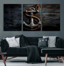 3 Panel Grunge Abstract Anchor Wall Art Canvas Print Set