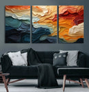 Blue Orange Abstract Wave Wall Art Canvas Print, Framed Blue
