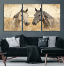 Chines Ink Style Grunge Horses Wall Art Canvas Print