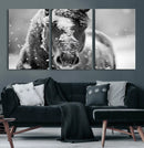 Black and White Horse Winter Wall Art | Ready to Hang and