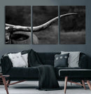 Cow Longhorn Wall Art | Black and White Print | Ready to by MyGreatCanvas | Canvas Wall Art Prints | Photo Prints & Wall Decor