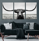 Longhorn Bull Canvas Print | Rustic Farmhouse Wall Art |