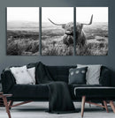 Scottish Highland Cow Wall Art | Black and White Canvas
