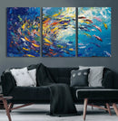 Colorful Swirling Fish School Wall Art Canvas Print |