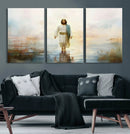 Framed Jesus Walking on Water Wall Art - 3-Panel Christian