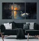 Abstract Swan on Water Wall Art Canvas Print - Elegant