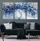 Blue and Gold Abstract Tree Wall Art Canvas Print | Modern