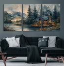 Rustic Cabin Woods Wall Art Print | Lake in a Forest Canvas