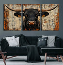 Rustic Texas Artwork Wall Art Canvas Print - Abstract Cow