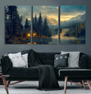 Mountain Cabin by the Lake at Sunset Wall Art - Serene