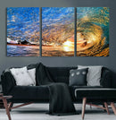 Ocean Wave at Sunset Canvas Wall Art – Vibrant Coastal Beach