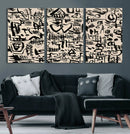 Abstract Love and Chaos Canvas Print, Black Symbols on Beige