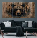 Rustic Grizzly 399 Wall Art | Triptych Canvas Print | Rustic