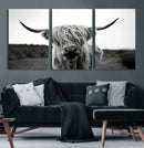 Highland Cow Wall Art | Black and White Farmhouse Decor |