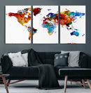Colorful World Map Canvas Wall Art Print, Contemporary