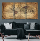 Vintage World Map Wall Art Canvas – Antique Style Push Pin