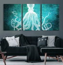 Green Octopus Abstract Wall Art Canvas Print