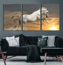 Large Wall Art Canvas Print – White Jumping Horse Sunset