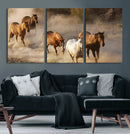 Large Wall Art 5 Horses Running on Sand Canvas Print