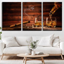 Whiskey and Cigar Wall Art Canvas | 3 Panel Bar Room Decor by MyGreatCanvas | Canvas Wall Art Prints | Photo Prints & Wall Decor