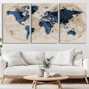 Vintage Blue World Map Canvas Wall Art – Antique Style