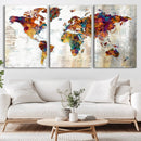 Vintage World Map Canvas Wall Art Print, Warm Tone Global