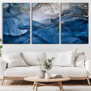 Navy Blue Canvas Art Abstract Print – Elegant Triptych