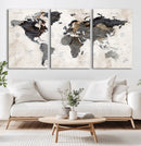 Abstract Map Printing - Modern World Map Canvas Wall Art for