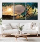 Golden Wave Sunset Canvas Print – Large Coastal Wall Art for