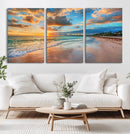 Sunset Beach Canvas Wall Art – Tropical Triptych Seascape