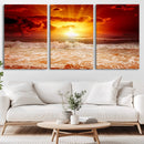 Red Sunset Ocean Beach Canvas Wall Art Beach Canvas, Coastal