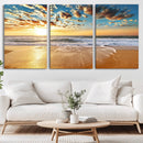Golden Sunset Beach Print Canvas Wall Art, Giclee Canvas