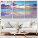 Tranquil Pastel Sunset Beach Triptych Canvas Art, Soothing