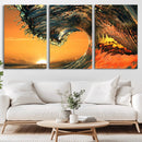 Surf Wave Sunset Canvas Wall Art Print, 3-Panel Ocean