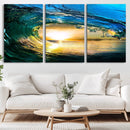 Ocean Wave at Sunset Canvas Art, Large Wall Print of Vibrant