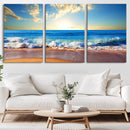 Tropical Beach Sunset Canvas Art, Ocean Waves and Sandy