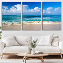 Tropical Beach 3-Panel Canvas Wall Art – Serene Ocean Waves