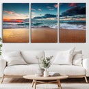 Sunset on Beach Wall Art Ocean Beach Canvas Print